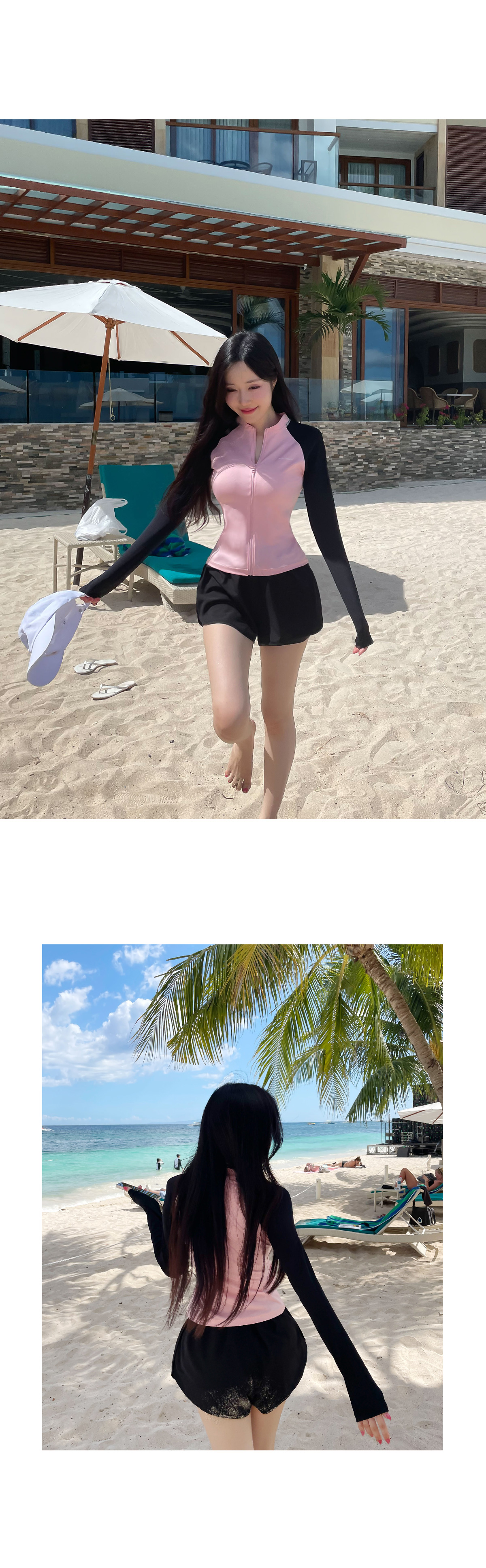 [자체제작] 팔날씬핏 핑크99.9%자외선차단 팔뚝살커버 핑크배색 슬림핏 래쉬가드 수영복 비치웨어 상세 이미지 9
