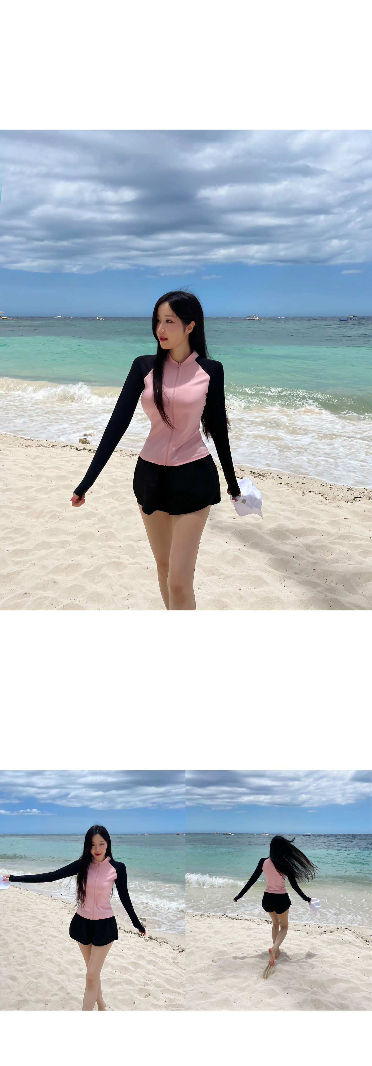 [자체제작] 팔날씬핏 핑크99.9%자외선차단 팔뚝살커버 핑크배색 슬림핏 래쉬가드 수영복 비치웨어 상세 이미지 16