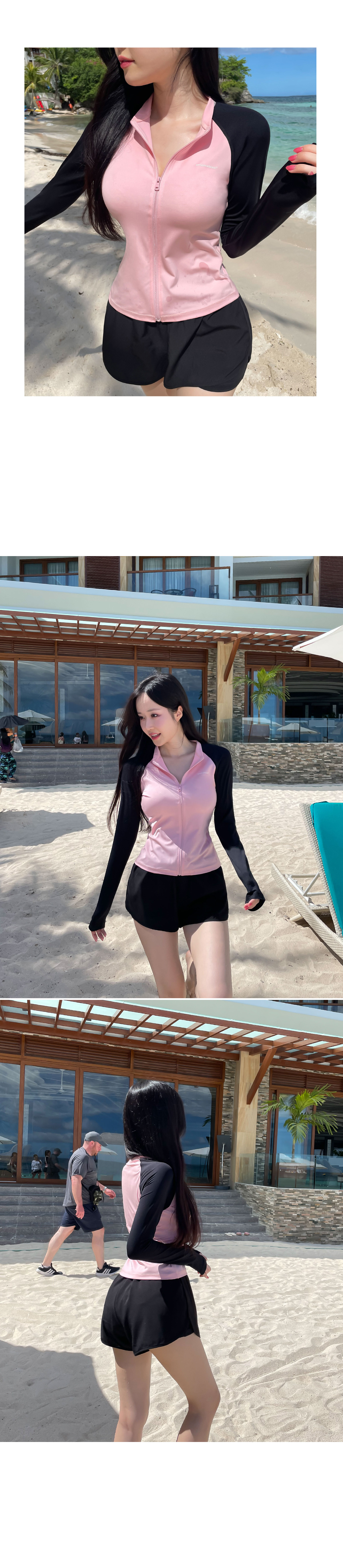 [자체제작] 팔날씬핏 핑크99.9%자외선차단 팔뚝살커버 핑크배색 슬림핏 래쉬가드 수영복 비치웨어 상세 이미지 17