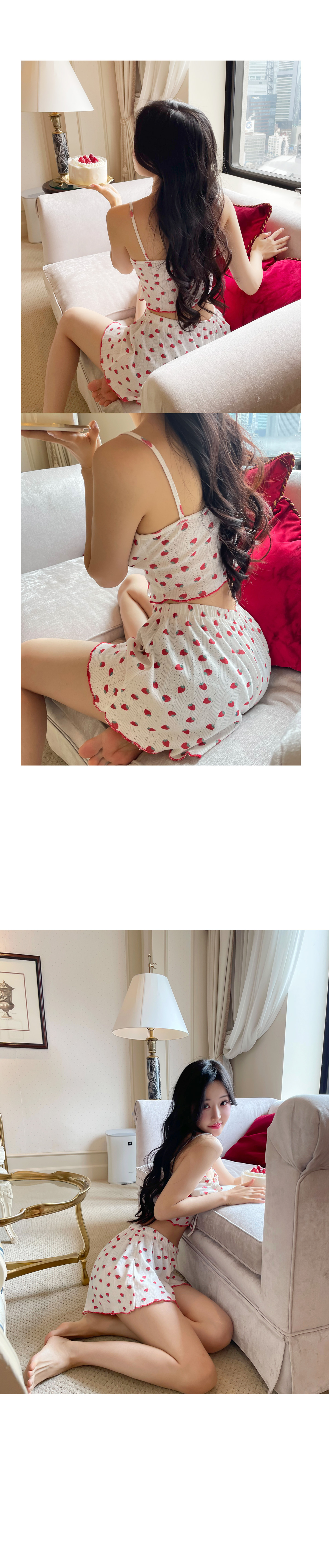 큐티섹시🍓시원하고 편한 여름파자마 스트로베리 블룸 잠옷세트 딸기 나시 홈웨어 상세 이미지 6